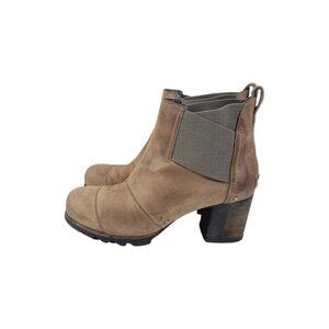 Sorel Women's Brown Gray Addington Leather Block Heel Ankle Chelsea Boot Size 8